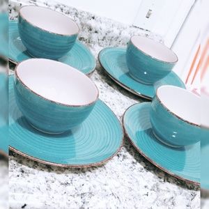 8 Piece Turquoise Swirl Stoneware Dinnerware Set